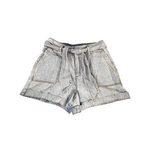Velvet Heart Denim Tie-Waist Paperbag Shorts S Gray Cotton Blend High-Waisted